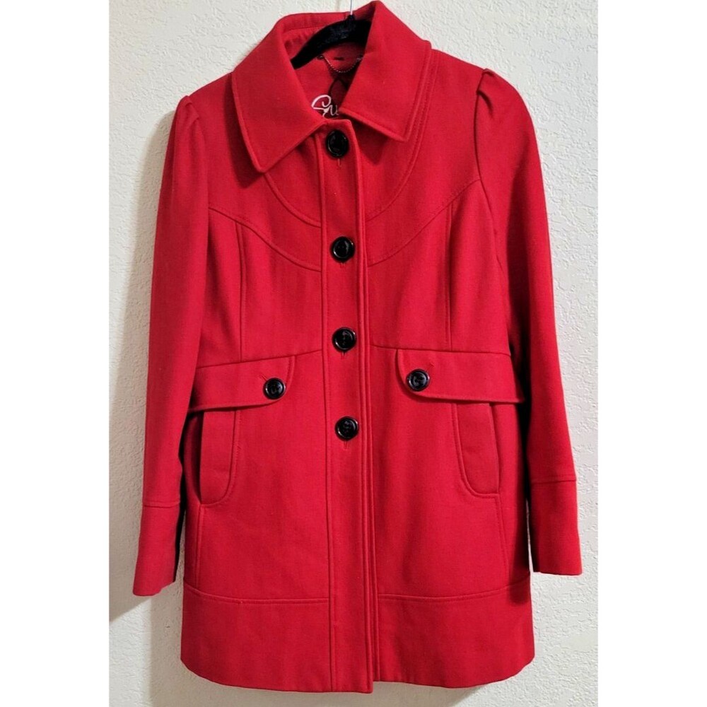 GUESS Women's Red Wool/Polyester Peacoat Coat Jacket Size Large
